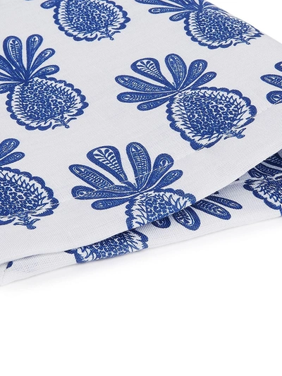 La Doublej Set Of Two Pineapple-print Linen Placemats In Blue