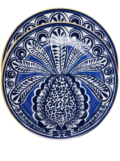 Shop La Doublej Pineapple-print Dessert Plates (set Of 2) In Blue