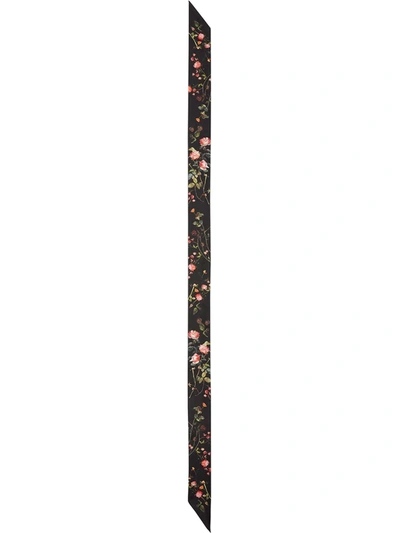 Shop Burberry Floral-print Skinny Scarf In Black