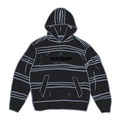 Pre-owned Supreme Stone Island Warp Stripe Hooded Sweatshirt Black