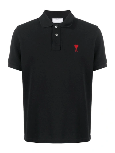 Shop Ami Alexandre Mattiussi Black Cotton Polo Shirt In Nero