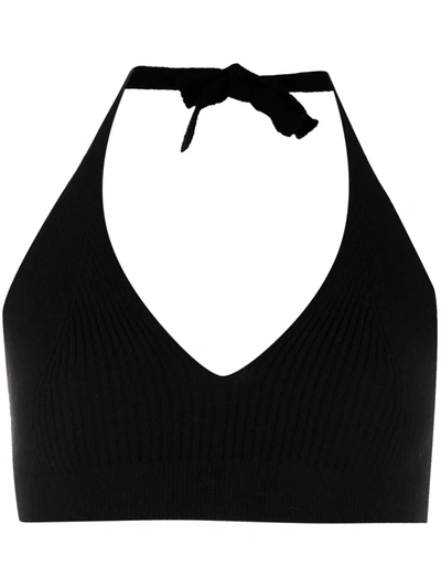 Shop Ami Amalia Knitted Wool Halterneck Top In Black