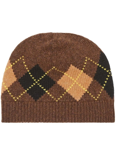 Shop Burberry Argyle-intarsia Beanie In Brown