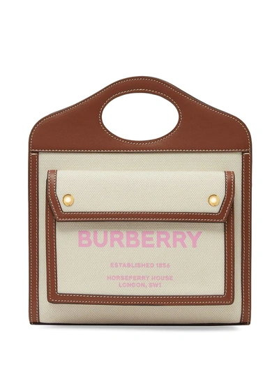 Shop Burberry Two-tone Pocket Bag In Neutrals