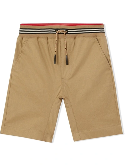 Shop Burberry Icon Stripe Detail Shorts In Brown