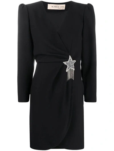 Shop Blanca Vita Amanda Star-brooch Dress In Black