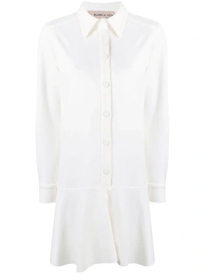 Blanca Vita Anastasia Flounce Shirt Dress In White