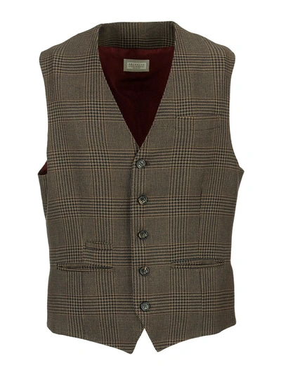 Shop Brunello Cucinelli Prince Of Wales Patterned Vest In Brown