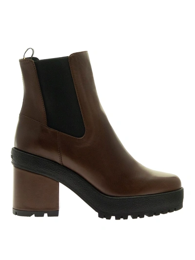 Shop Hogan H537 Chelsea Ankle Boots In Brown