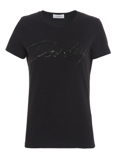 Shop Dondup Rhinestone Logo T-shirt In Black