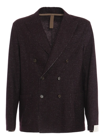 Shop Eleventy Striped Wool Cotton-blend Jacket In Burgundy