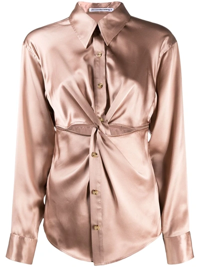 Shop Alexander Wang T Ruched Button-up Silk Shirt In Pink