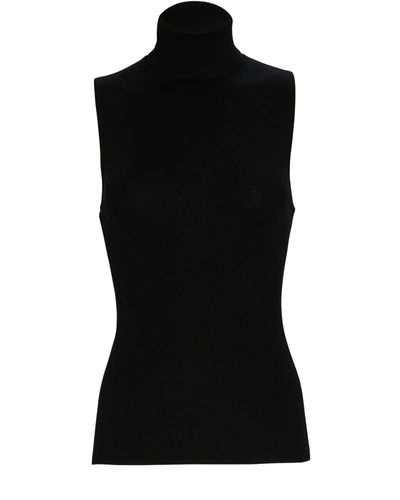 Shop Tibi Sleeveless Wool Turtleneck Top In Black