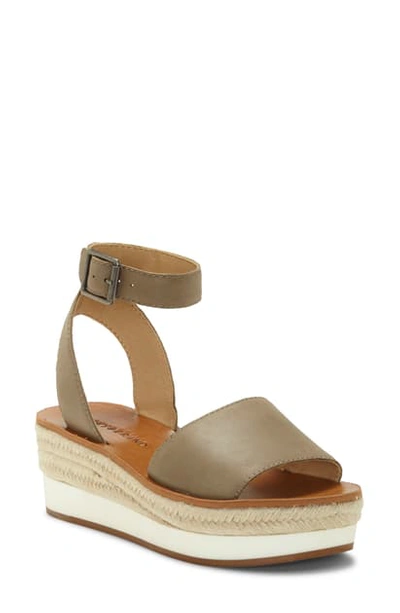 Shop Lucky Brand Joodith Platform Wedge Sandal In Fossilized Leather