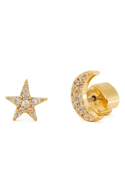 Shop Kate Spade Something Sparkly Mismatched Pave Star & Moon Stud Earrings In Clear/ Gold