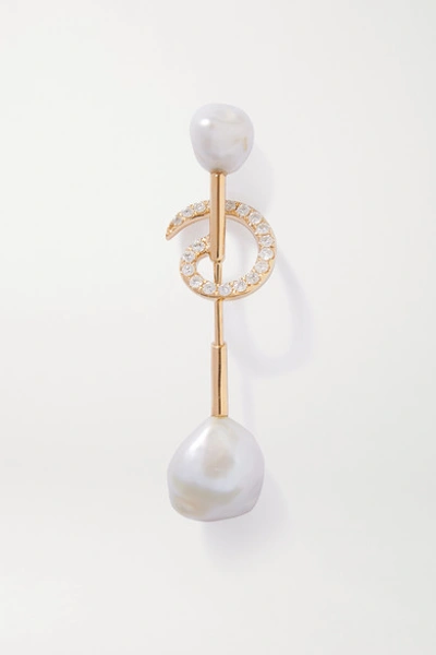 Shop Anissa Kermiche Betty 14-karat Gold, Pearl And Diamond Single Earring In White
