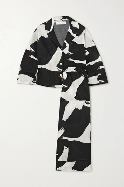 Shop Desmond & Dempsey Printed Organic Cotton Pajama Set In Black