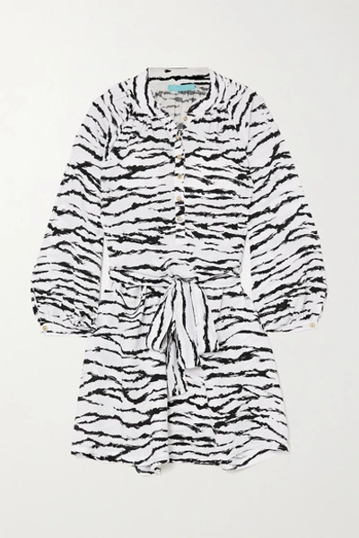 Shop Melissa Odabash Amy Belted Tiger-print Voile Mini Dress In White