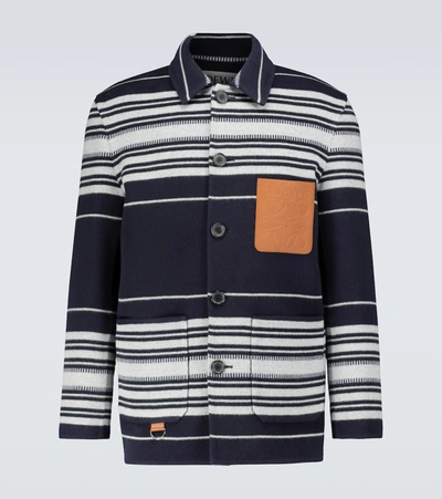 Shop Loewe Striped Workwear Jacket In Blue