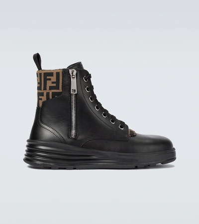 Shop Fendi Leather Combat Boots In Black