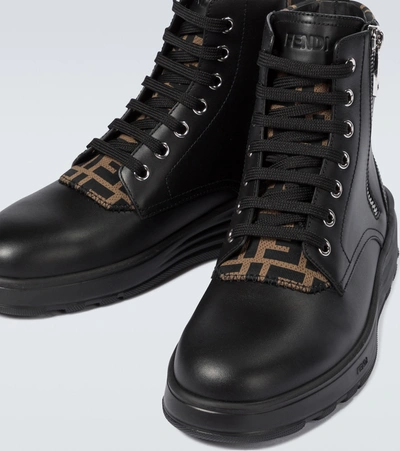 Shop Fendi Leather Combat Boots In Black