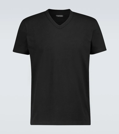 Shop Tom Ford Marl Jersey V-neck T-shirt In Black