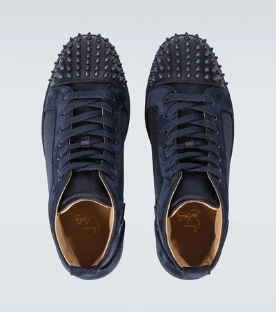 Christian Louboutin Herren Lou Spikes Orlato flach weiß blau hoch Sneaker  41 8