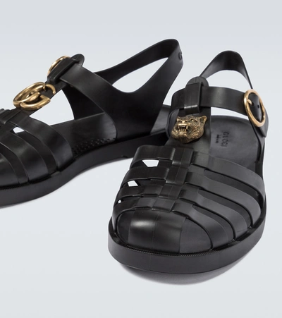 Shop Gucci Rubber Buckle Strap Sandals In Black