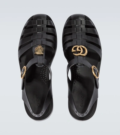 Shop Gucci Rubber Buckle Strap Sandals In Black