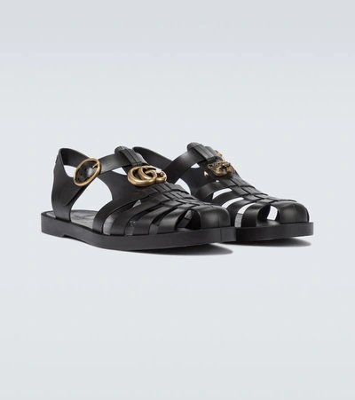 Shop Gucci Rubber Buckle Strap Sandals In Black