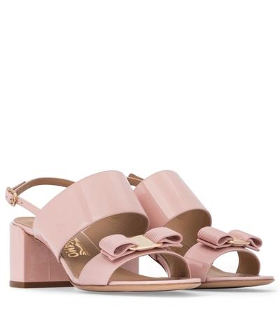 Shop Ferragamo Vara Bow Patent Leather Sandals In Pink