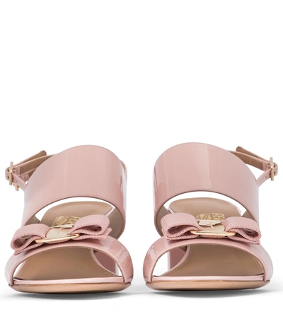 Shop Ferragamo Vara Bow Patent Leather Sandals In Pink