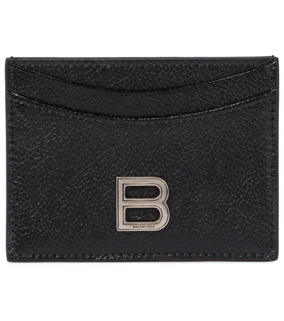 Shop Balenciaga Hourglass Mini Leather Card Holder In Black