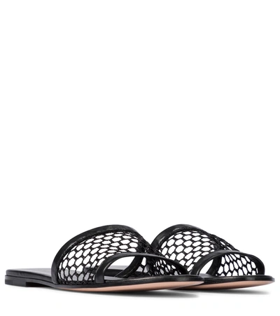 Shop Gianvito Rossi Jamaica Leather-trimmed Slides In Black