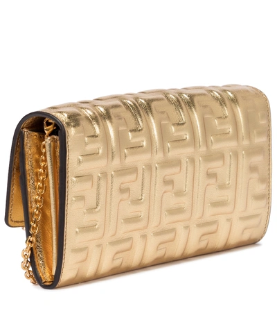 Shop Fendi Ff Baguette Small Leather Shoulder Bag In Gold