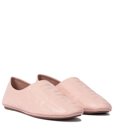 Shop Fendi Ff Embossed Leather Ballet Flats In Pink