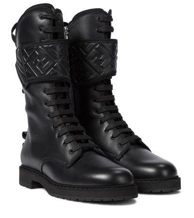 Shop Fendi Ff Leather Combat Boots In Black