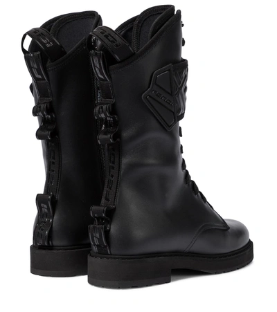 Shop Fendi Ff Leather Combat Boots In Black