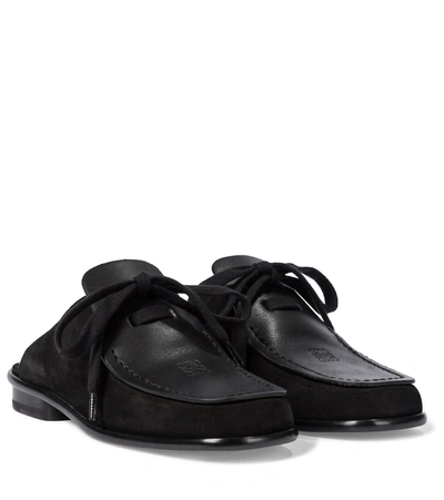 Shop Loewe Suede And Leather Mules In Black