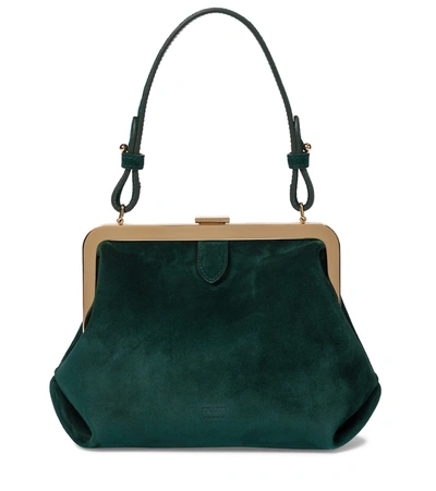 Shop Khaite Agnes Small Suede Tote In Green