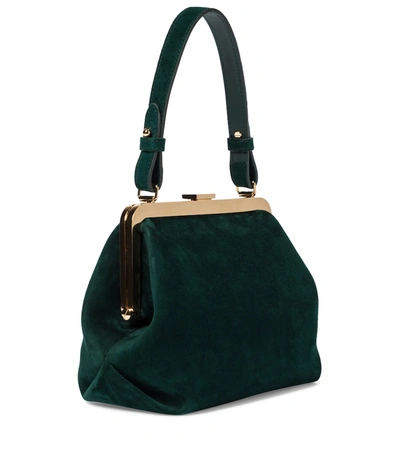 Shop Khaite Agnes Small Suede Tote In Green