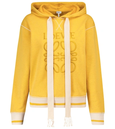 Shop Loewe Anagram Cotton Jersey Hoodie In Yellow