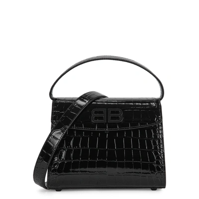 Shop Balenciaga Ghost Small Crocodile-effect Leather Top Handle Bag In Black