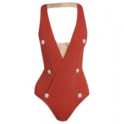 Pre-owned Balmain Red Cotton - Elasthane Swimwear