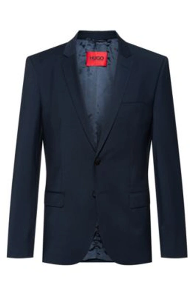 Shop Hugo Extra-slim-fit Jacket In A Stretch-wool Blend In Dark Blue