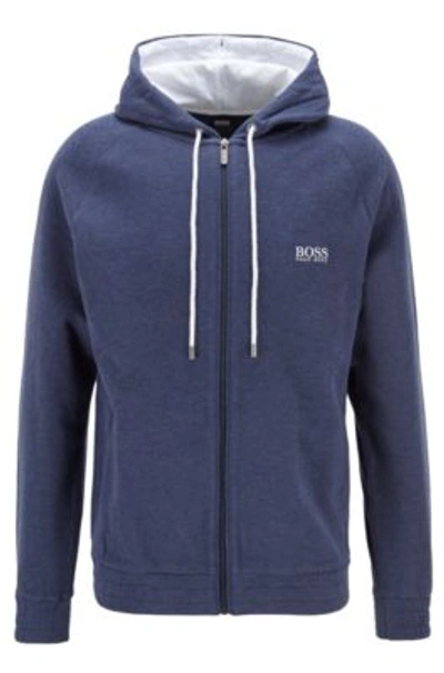 Shop Hugo Boss - Hooded Loungewear Jacket In Double Faced Melange Fabric - Dark Blue