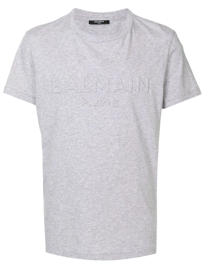 Shop Balmain Raised Logo T-shirt In Grey