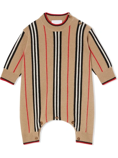 Shop Burberry Icon Stripe Knitted Jumpsuit In Neutrals