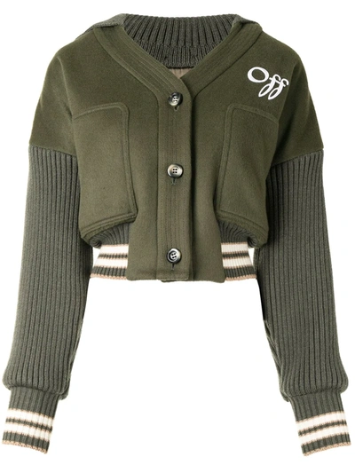 Shop Off-white Panelled Logo Bomber Jacket In Green