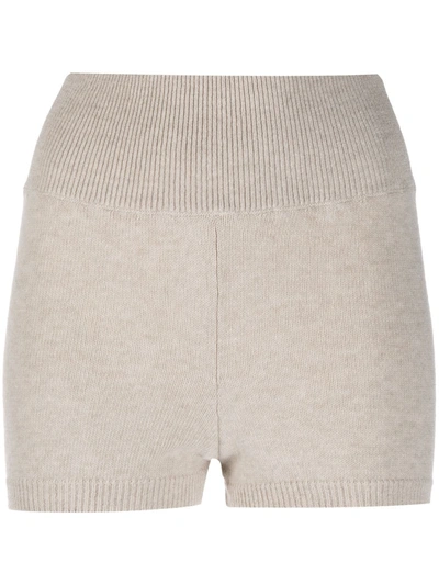 Shop Ami Amalia Ribbed-knit Shorts In Neutrals
